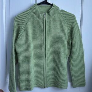 100% Baby Alpaca Women's Green Cardigan Sweater
